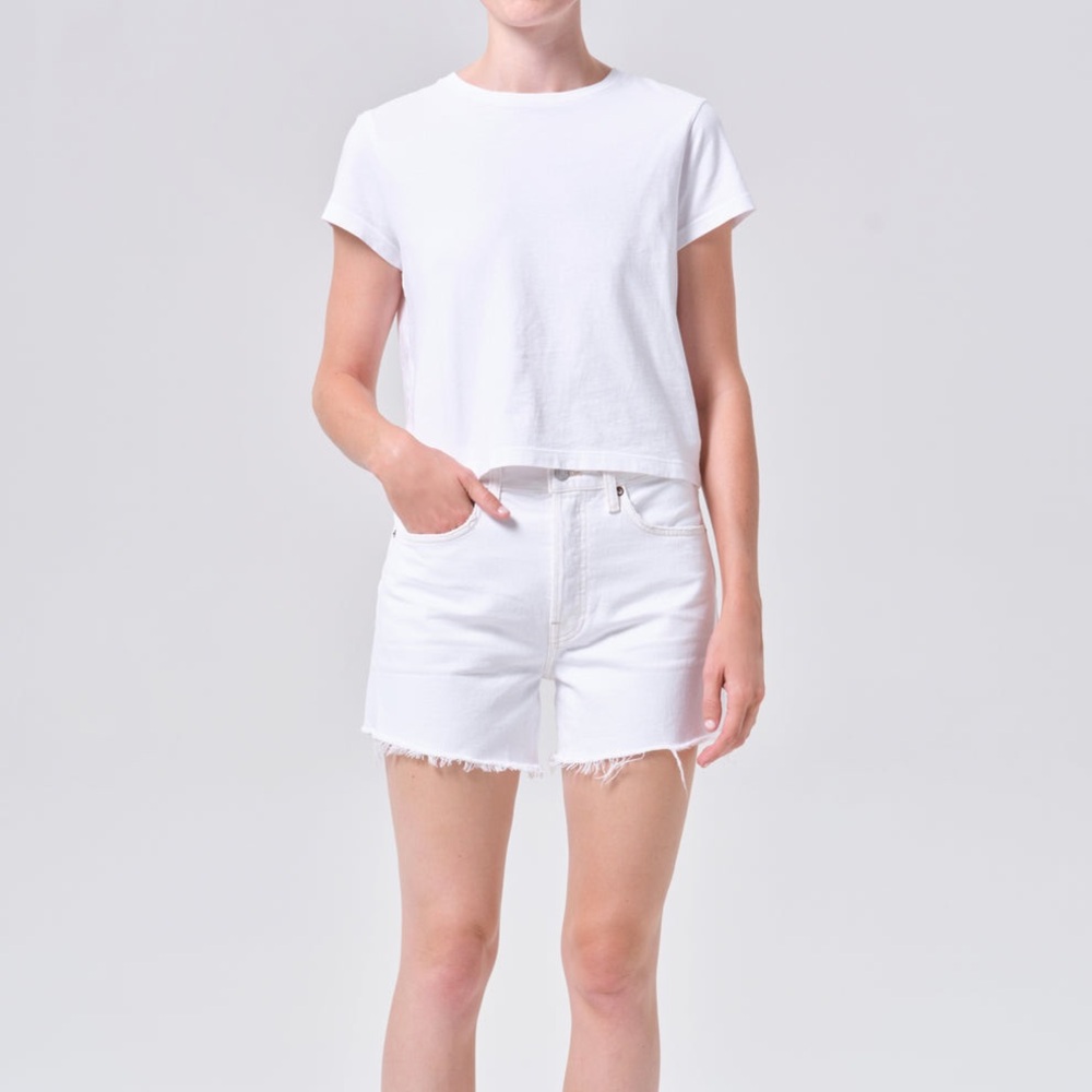 Agolde White Frayed Hem Denim Shorts